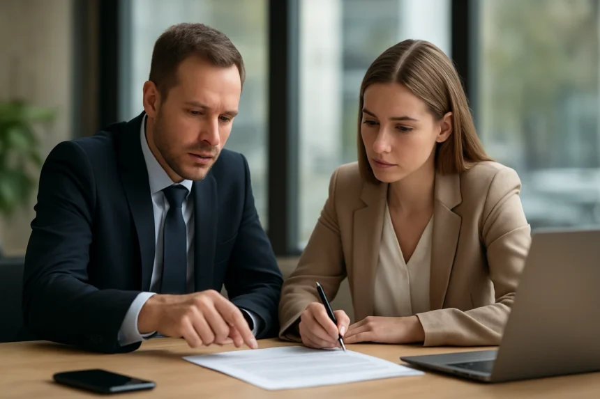 Két szakember együtt dolgozik egy megállapodáson a PPP modell kapcsán.