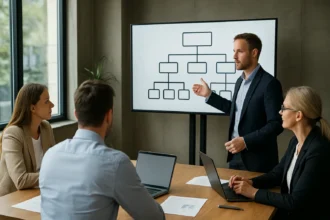 Üzleti megbeszélés az Enterprise Architecture (EA) tervezésről.