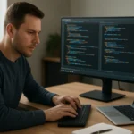 Programozó többszálúságról készült kódokkal dolgozik