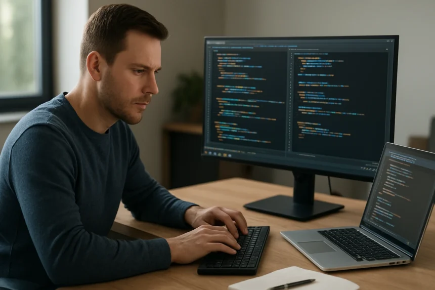 Programozó többszálúságról készült kódokkal dolgozik