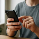 Felhasználó okostelefonon alkalmazást használ