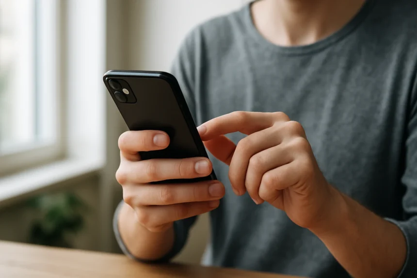 Felhasználó okostelefonon alkalmazást használ