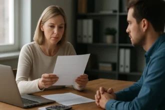 Két ember, akik adóügyi dokumentumokat tanulmányoznak.