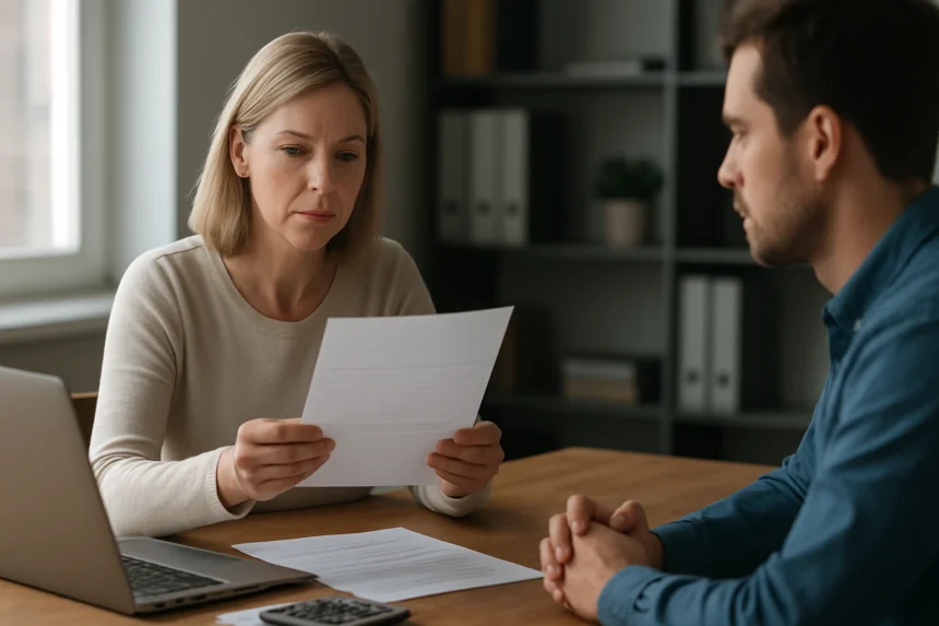 Két ember, akik adóügyi dokumentumokat tanulmányoznak.