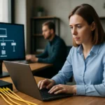 Hálózati konfiguráció DHCP használatával a modern irodában.