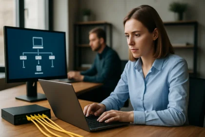 Hálózati konfiguráció DHCP használatával a modern irodában.