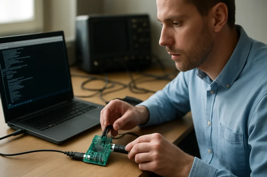 Mikrokontroller és laptop soros kommunikációs interfész használat közben