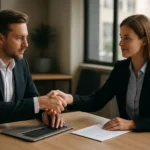 Két üzletember kézfogása B2B tárgyalás során, vállalatközi kereskedelem.