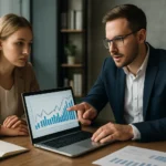 Két üzletember ERP rendszereket áttekintő megbeszélésen ül