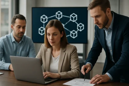 Több szakember együtt dolgozik blokklánc projekten