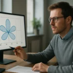 Férfi egy grafikon elemzése mellett, amely az antenna erősítést mutatja be