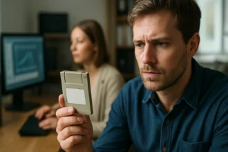 Férfi WORM adattárolási technológiát használó adattároló eszközzel