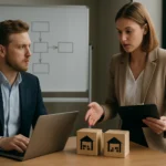 Kettős beszerzés során üzleti megbeszélés nappali irodában