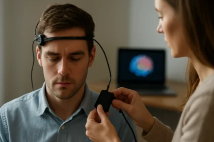 Agyhekkeles folyamat közben, fejre szerelt eszközzel.