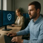 Felhasználók biztonsági platformot használva, automatizált válaszadás során.