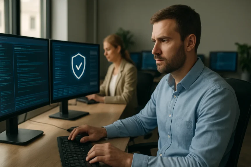 Felhasználók biztonsági platformot használva, automatizált válaszadás során.