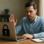 Férfi írányítja a számítógép védelmét írásvédett fájl használatával.