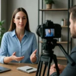 Videómarketing interjú forgatása egy modern irodában
