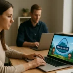 Két személy online tanulási platformot használ a Salesforce Trailhead-en.