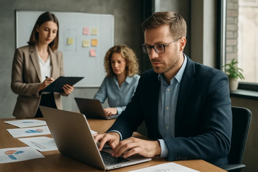 Csapatmunka és projektmenedzsment meeting a vállalati környezetben