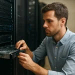 Férfi headless szerver karbantartása adatközpontban