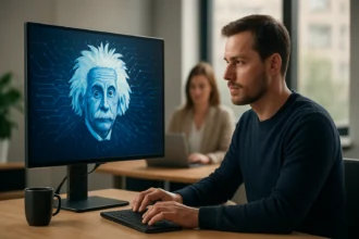 Férfi mesterséges intelligenciát használ Salesforce Einstein 1 alkalmazásával.