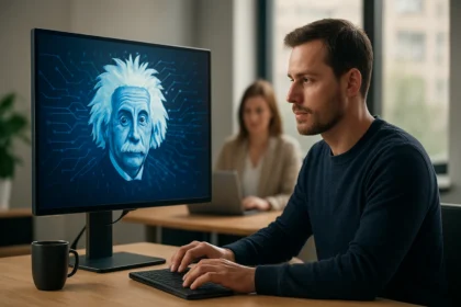 Férfi mesterséges intelligenciát használ Salesforce Einstein 1 alkalmazásával.