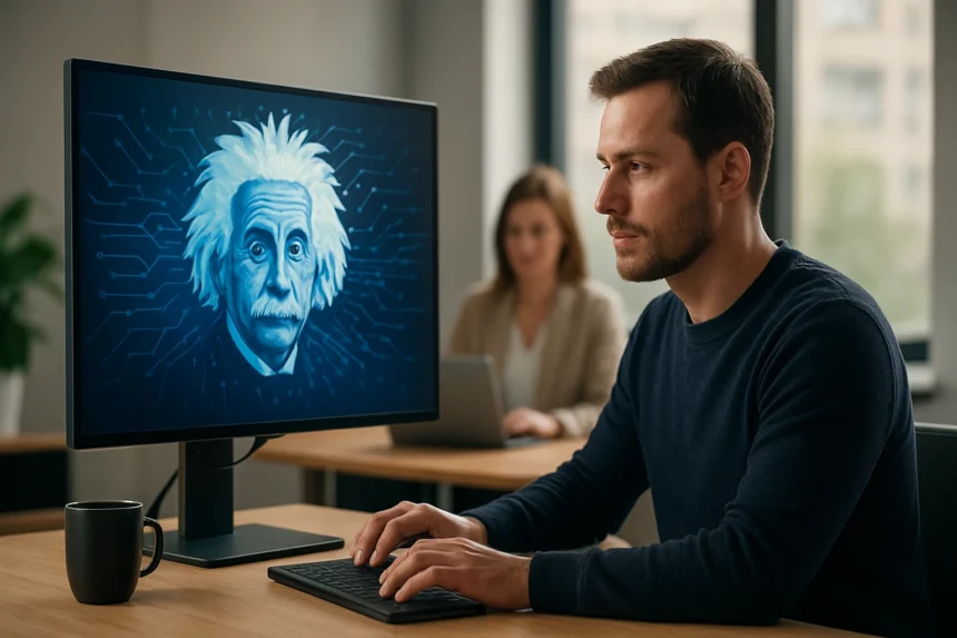 Férfi mesterséges intelligenciát használ Salesforce Einstein 1 alkalmazásával.