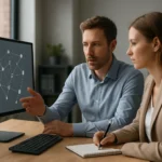 Két szakember beszélget a hálózati orkésztrációról szoftveralapú hálózatokban.