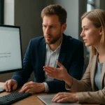 Két szakértő XML kódot elemez a számítógépen az ICE protokoll kontextusában.