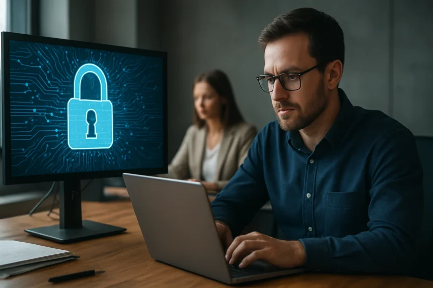 Digitális biztonság illusztráció szakmai környezetben, C2 besorolás.