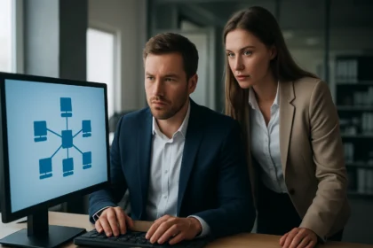 Két szakember az Active Directory tartomány kezeléséről beszél.