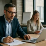 Beszerzési igazgató és szakmai csapata irodai környezetben