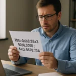 Férfi elemzi az IPv6 címet számítógép előtt