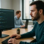 Programozó a dekompilálás folyamatát végzi számítógépén.