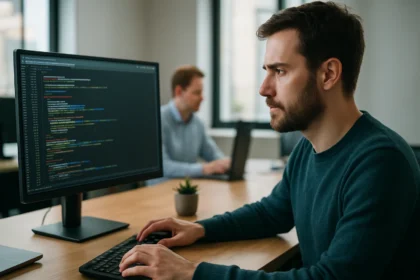 Programozó a dekompilálás folyamatát végzi számítógépén.