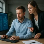 Két szakember az MPP adatbázis adatelemzésén dolgozik