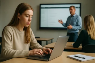 A Moodle rendszer használata online tanulás közben.