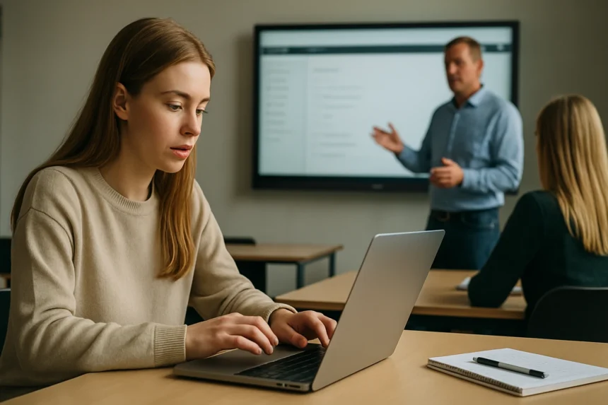 A Moodle rendszer használata online tanulás közben.