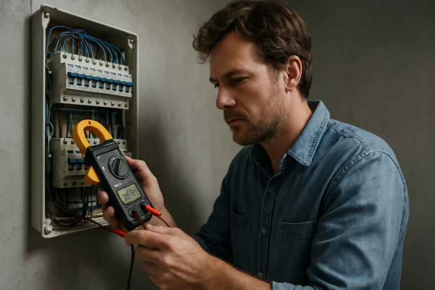 Mérőműszer használata az áramerősség mérésére elektromos rendszerben.