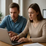 Két ember számítógép előtt, adaptív tartalom fejlesztésén dolgoznak.