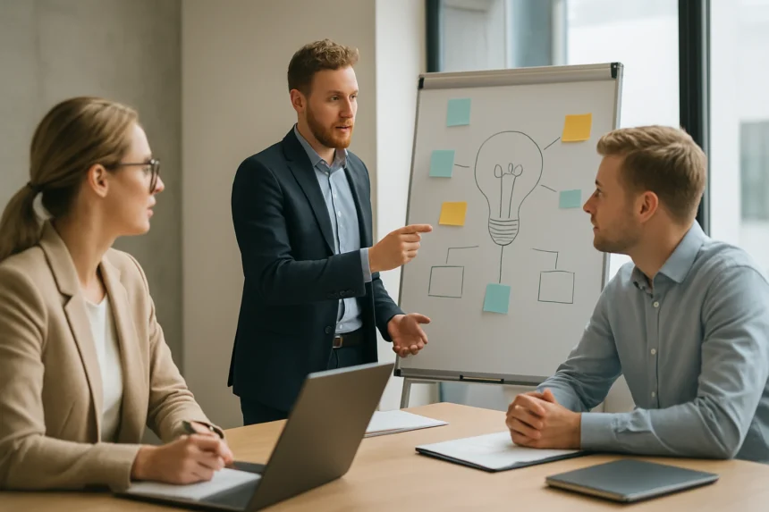 Innovációmenedzsment folyamat bemutatása üzleti találkozón