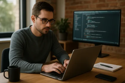 Fejlesztő helyi MAMP környezetben, laptopon kódolva