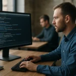 Fejlesztők programoznak egyedi szoftver megoldásokon