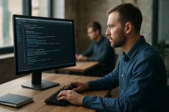 Fejlesztők programoznak egyedi szoftver megoldásokon