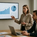 Üzleti megbeszélés, prediktív analitika prezentáció grafikonokkal