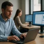 Felhasználó Microsoft Endpoint Manager szoftverrel dolgozik az irodában