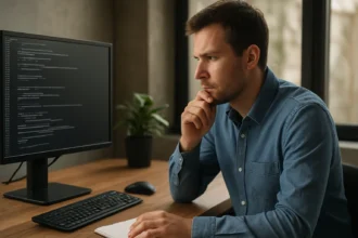 Fejlesztő figyelmesen dolgozik a JAVA_HOME beállításán