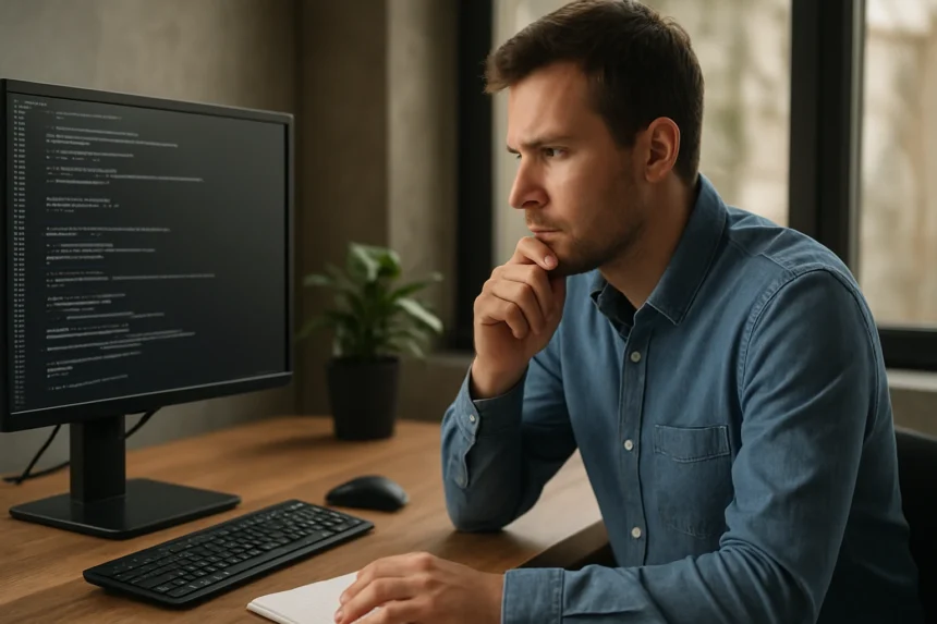 Fejlesztő figyelmesen dolgozik a JAVA_HOME beállításán