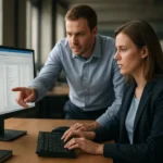 Két IT szakember Active Directory beállításokkal foglalkozik.